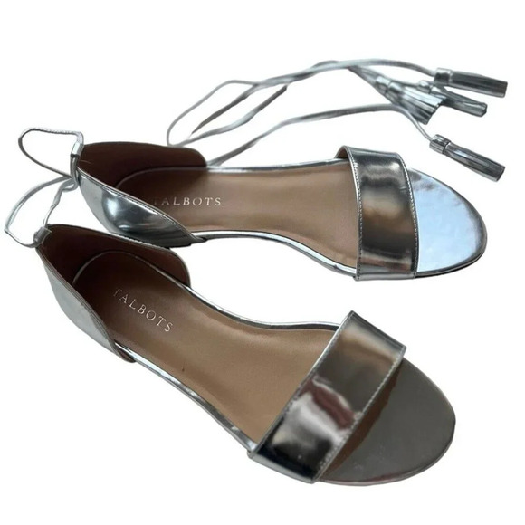 Talbots Keri Tasseled Ankle-Strap Sandals - Mirror Metallic Size 8 Women’s - Picture 2 of 14